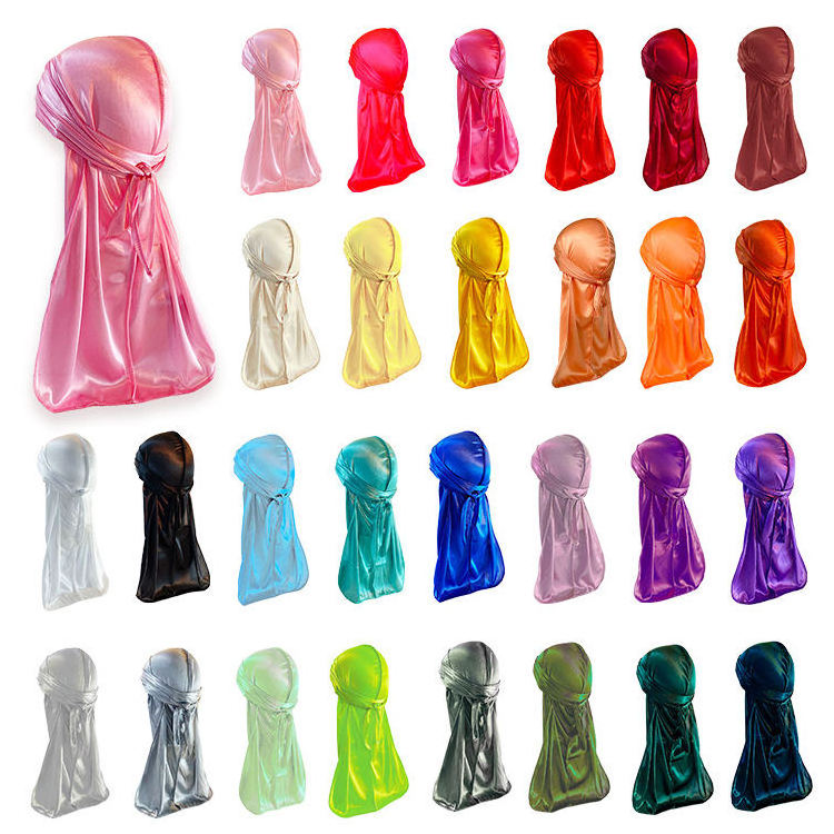 Solid Sport Silk Durag African Men Women's Long Tie Head Wrap Long Tail Silky Soft Stretchable Satin Headwrap Du rags