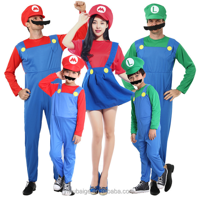 Halloween Costumes Funny Super Mario Luigi Brother Costume Kids Children Boys Girls Fantasia Cosplay Jumpsuit