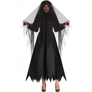 Halloween Ghost Bride Costume Adult Woman Black Female Uniform Dark Vampire Masquerade Costume