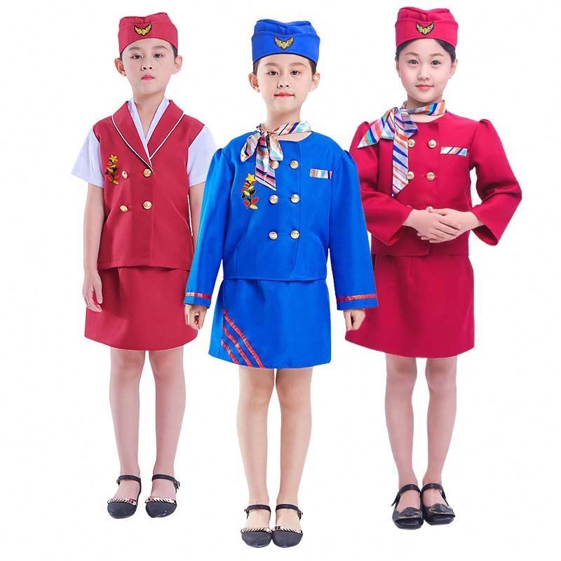 Carnival Party Costume Kids Girls Halloween Flight Attendant Airline Stewardess Costume HCBC-023