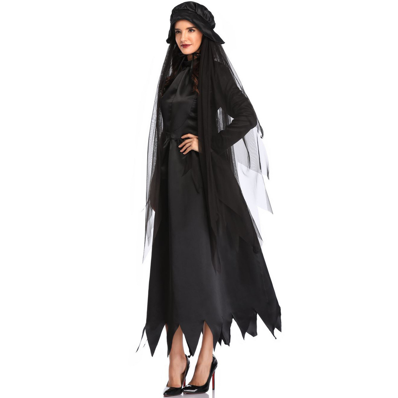 Halloween Ghost Bride Costume Adult Woman Black Female Uniform Dark Vampire Masquerade Costume