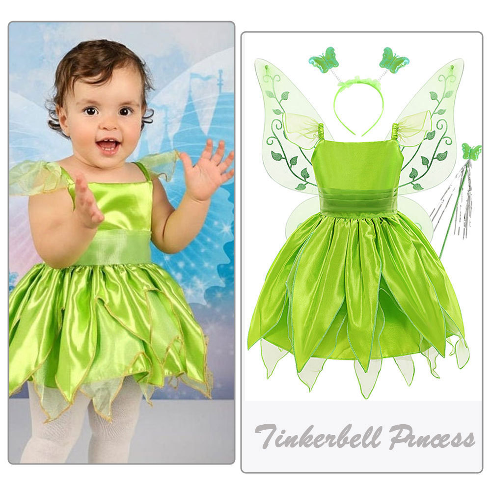 2023 Hot Sale Kids Green Fairy Dress Tinkerbell Princess Halloween Costumes for Girls