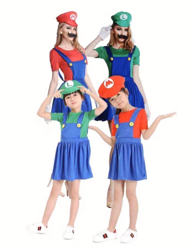 Super Mario Clothes Adults and Kids Mario Family Bros Cosplay Costume Set Children Gift Halloween Party MARIO & LUIGI Clothes