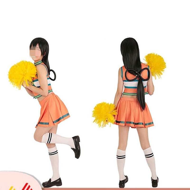 BAIGE Youth Cheerleading Uniforms 2Pcs Cheerleaders Crop And Skirts Set Schoolgirl Sportswear Orange Cheerleading Outfit