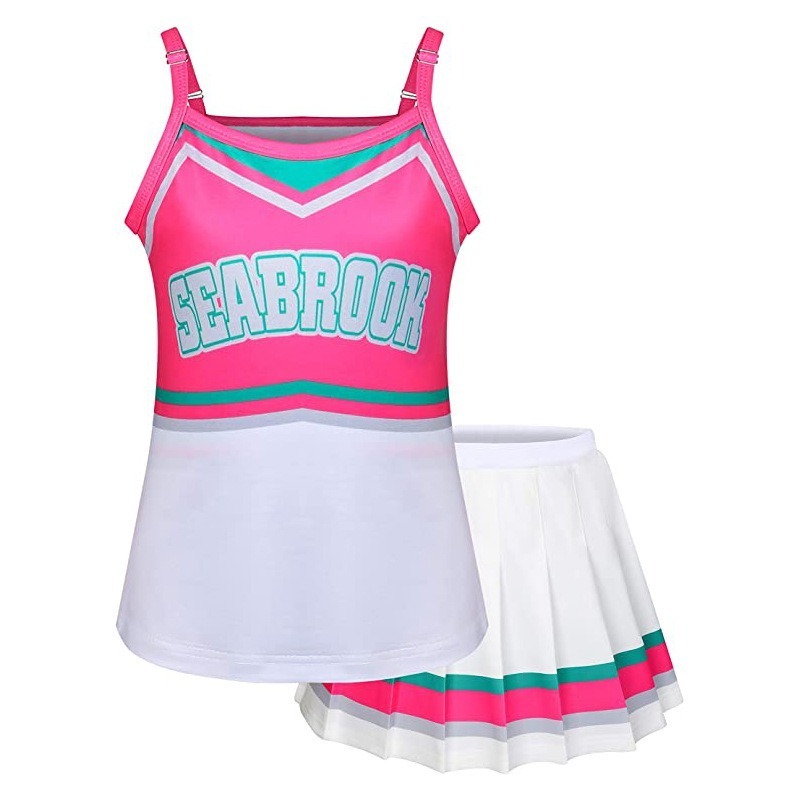 BAIGE Girls Cheerleader Costume Cheerleading Outfit for Halloween Sport Games with Pom Poms