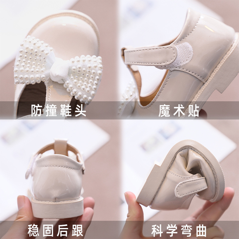 Spring autumn 2022 new baby children's pearl rhinestone soft sole princess shoes girl lacquer finish small leather shoes