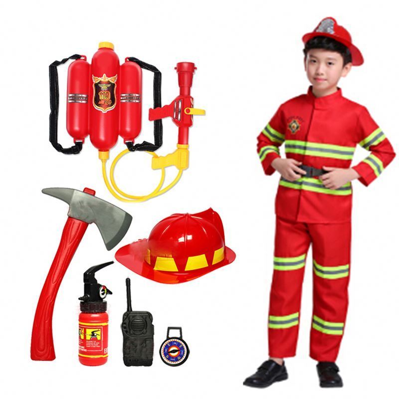 2021 Halloween Cosplay Kids Firefighter Uniform Children Sam Fireman Role Work Clothing Suit Boy Girl Performance Party Costumes