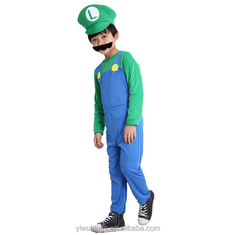 Halloween Costumes Funny Super Mario Luigi Brother Costume Kids Children Boys Girls Fantasia Cosplay Jumpsuit