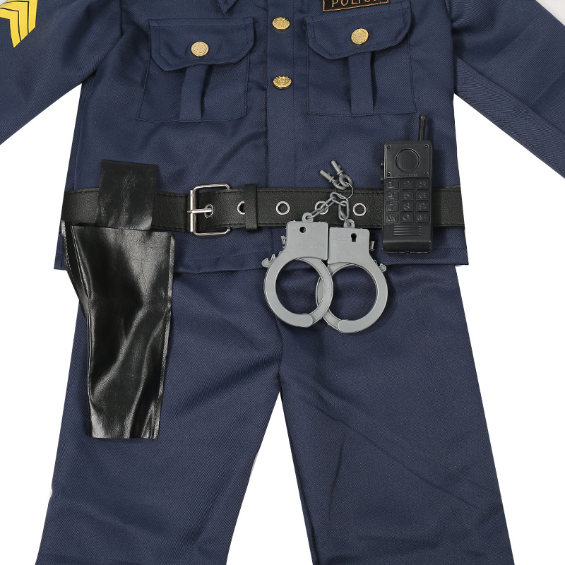 Deluxe Police Officer Costume and Role Play Kit Boys Halloween Carnival Party Performance Fancy Dress Up Uniform Outfit