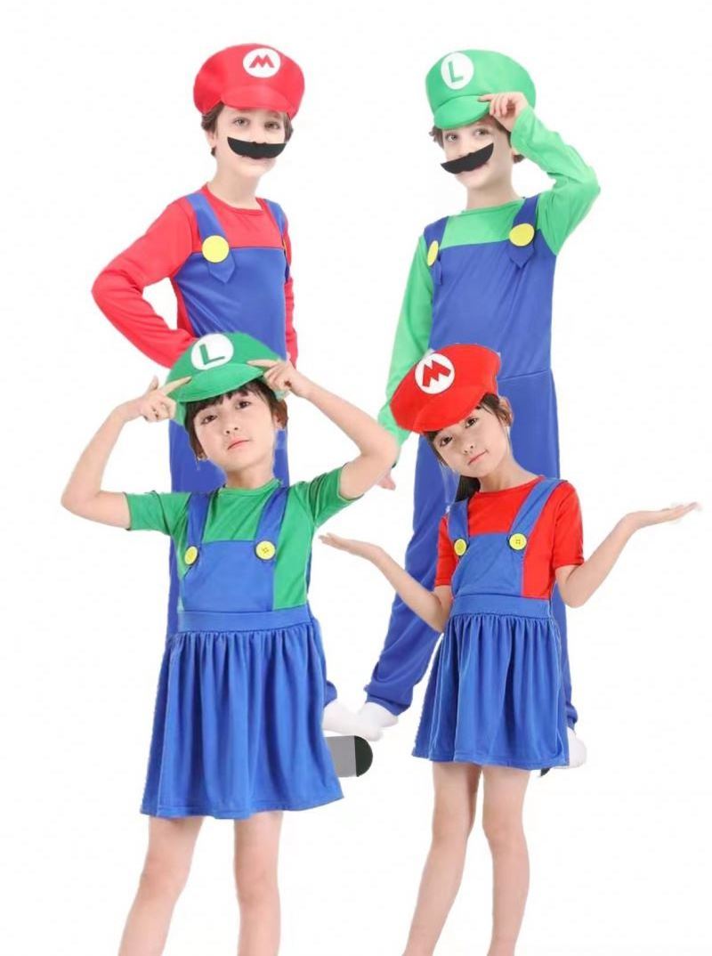 Super Mario Clothes Adults and Kids Mario Family Bros Cosplay Costume Set Children Gift Halloween Party MARIO & LUIGI Clothes