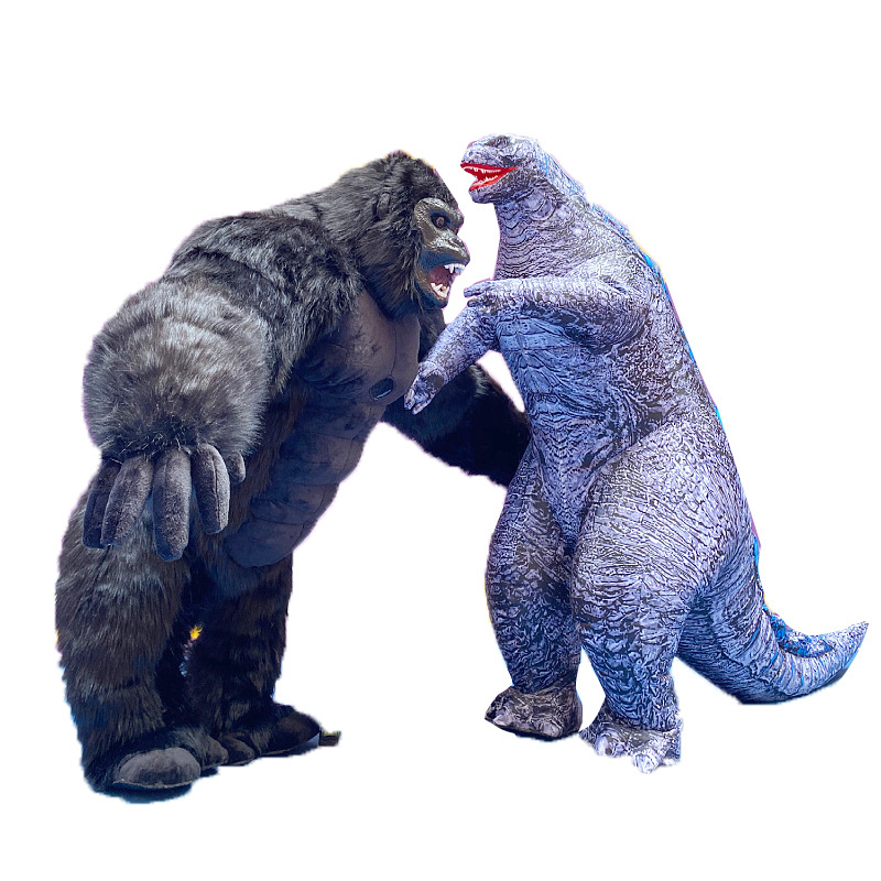 BAIGE 2.6m Inflatable King Kong Godzilla Costume for Halloween Plush Furry Gorilla Mascot Inflatable Walk Through Show Props