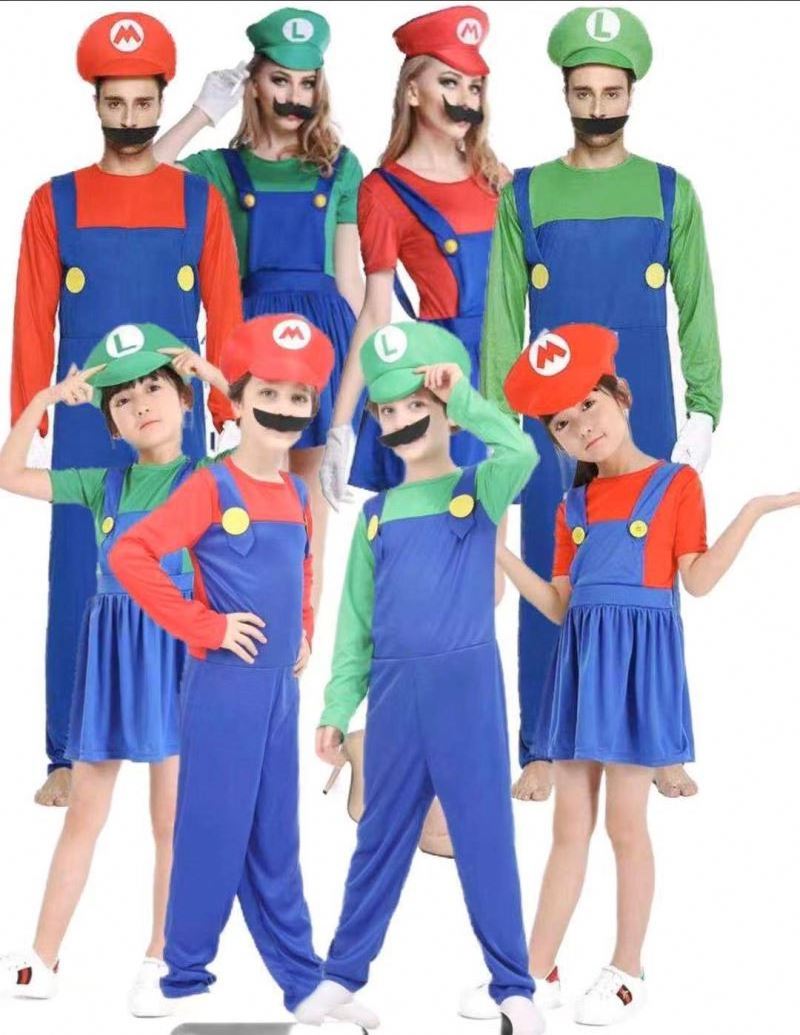 Super Mario Clothes Adults and Kids Mario Family Bros Cosplay Costume Set Children Gift Halloween Party MARIO & LUIGI Clothes