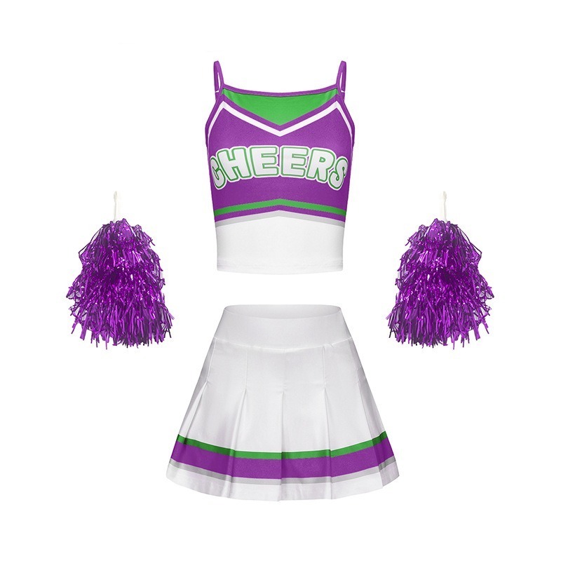 BAIGE Girls Cheerleader Costume Cheerleading Outfit for Halloween Sport Games with Pom Poms