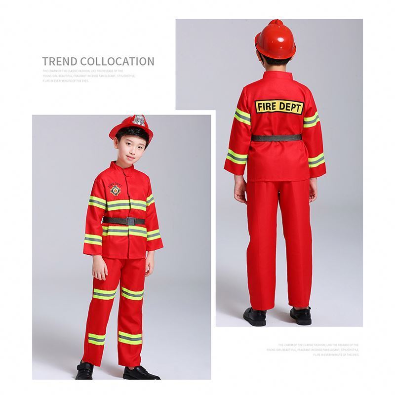 2021 Halloween Cosplay Kids Firefighter Uniform Children Sam Fireman Role Work Clothing Suit Boy Girl Performance Party Costumes