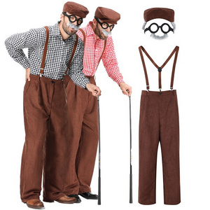 2024 Mens Halloween Cosplay Costume with Gangster Shirt Hat Glasses Beard