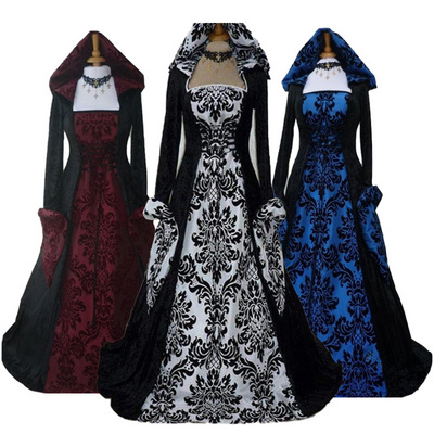 BAIGE Halloween Costume Witch Medieval Dress Female Adult Plus Size Scary Cosplay Gothic Wizard Halloween Clothes for Women