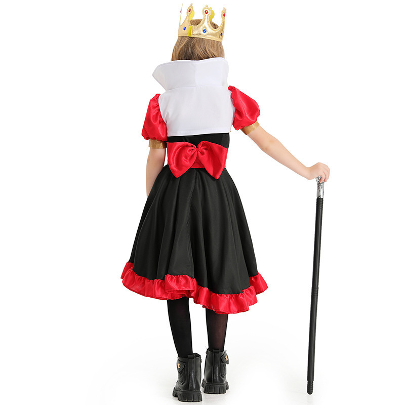 Halloween Costume Children's Poker Queen With Crown Necklace Accessories Girl Stage Show Dress Fairy Tale Costume