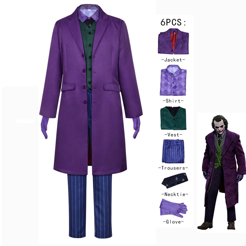 Halloween Clown Costume Dark Knight Heath Ledger Joker Man Costume With Suit Jacket Cosplay