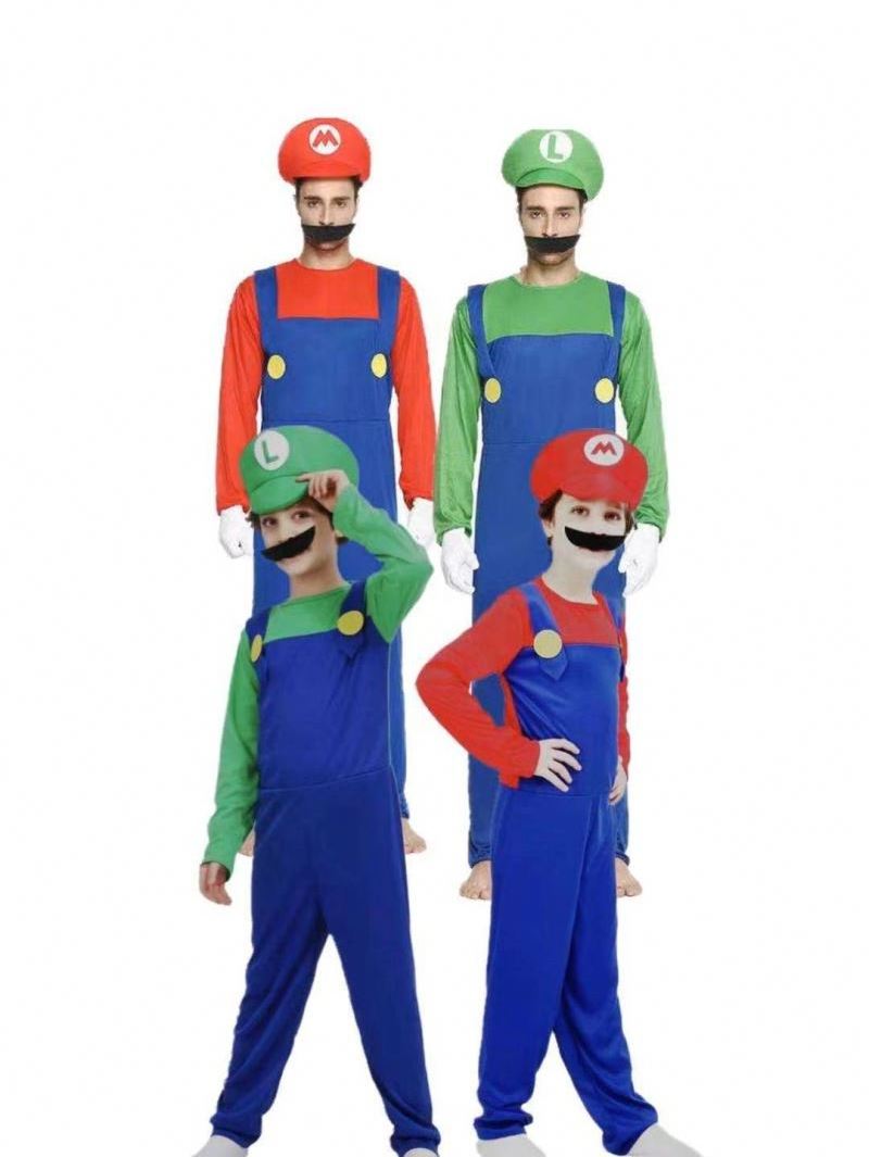 Super Mario Clothes Adults and Kids Mario Family Bros Cosplay Costume Set Children Gift Halloween Party MARIO & LUIGI Clothes