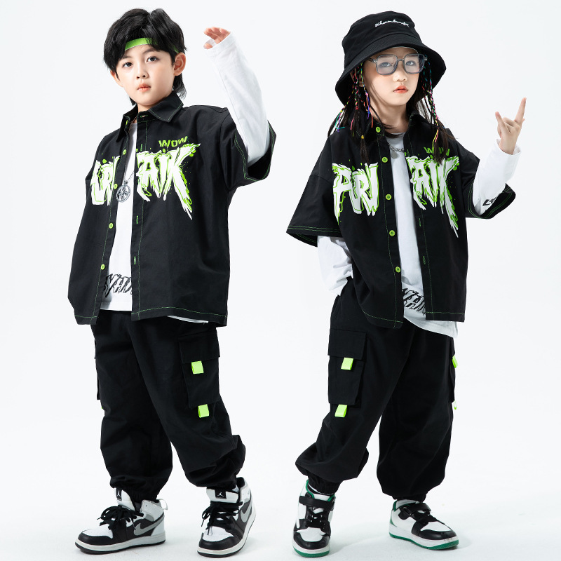 Korean Top Pants Vest Jazz Suits Children Hiphop Street Dance Clothes Boys Girls Hip Hop Costumes Kids Performance Street Outfit