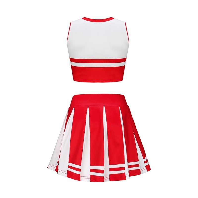 BAIGE Wholesale Red Cheerleader Costume for Girls Cheerleading Outfit with Pom Poms Halloween Dress Up Party