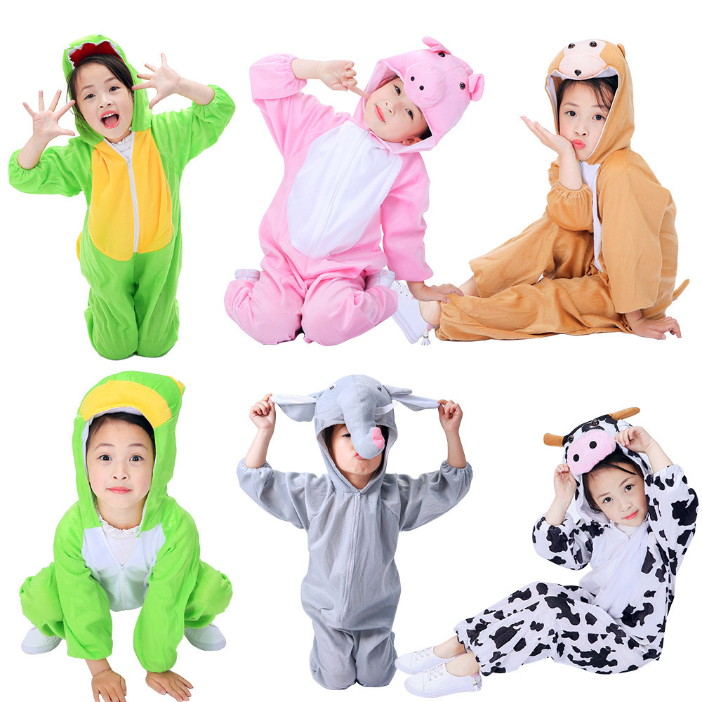 2022 Cute Animal Cow Cat Dog sleeping cartoon clothes spring and autumn Children jumpsuit Perform Costume