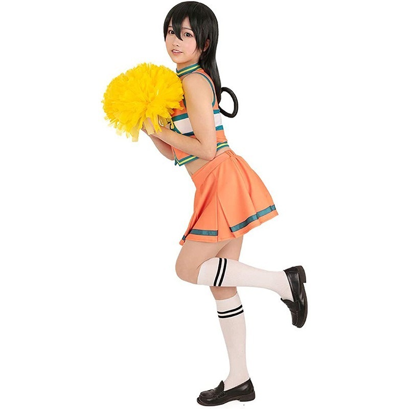 BAIGE Youth Cheerleading Uniforms 2Pcs Cheerleaders Crop And Skirts Set Schoolgirl Sportswear Orange Cheerleading Outfit