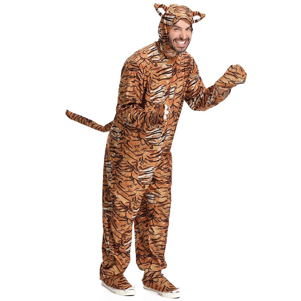 2024 New Arrival Dress Up  Brown Stripe Tiger Jumpsuit Animal Tiger Costume For Adults