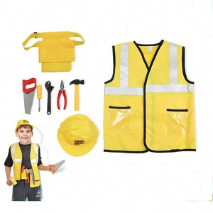 Kid Builder Career Dress Up Clothes Boys Construction Worker Costume With Tool Belt Vest Hat HCBC-002