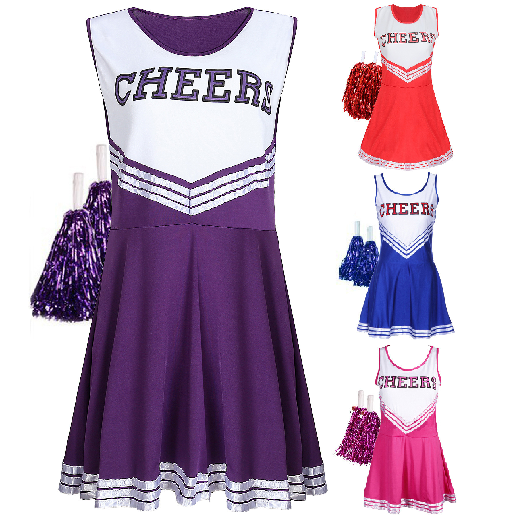 BAIGE Cheerleader Costume for Girls Halloween Cute Uniform Outfit Girls Cheerleading Costume for Halloween Sport Games