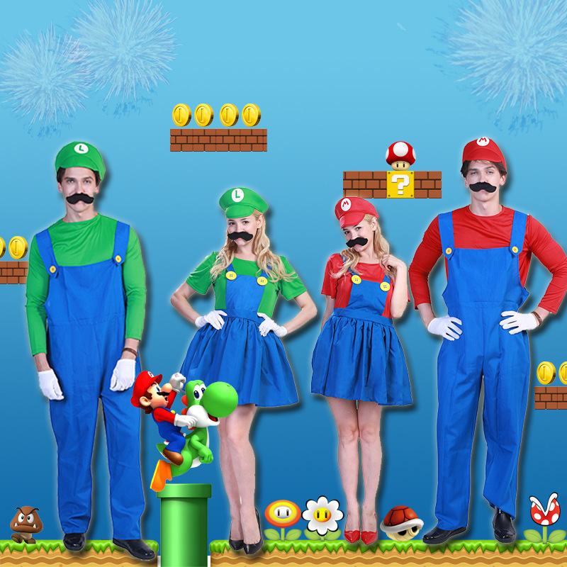 2023 Adult men an women Super Mario Female Luigi fancy dress outfit costume with hat