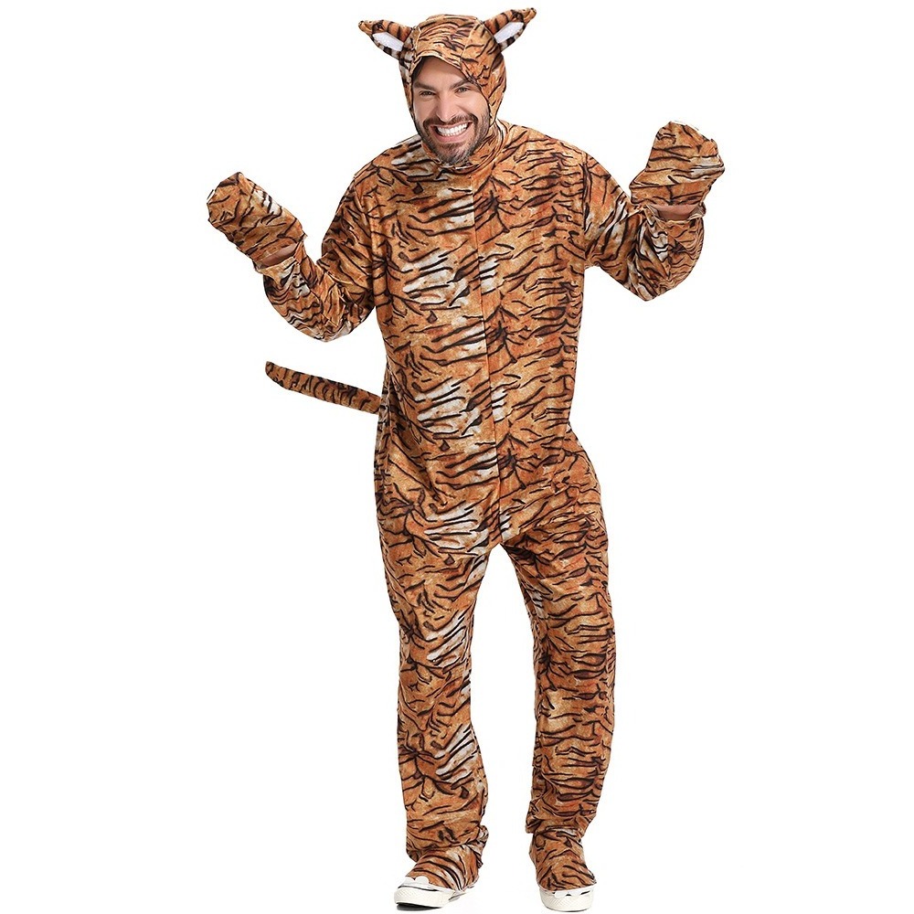 2024 New Arrival Dress Up  Brown Stripe Tiger Jumpsuit Animal Tiger Costume For Adults