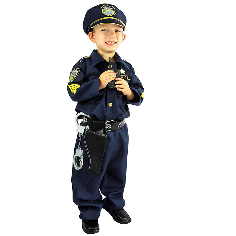 Deluxe Police Officer Costume and Role Play Kit Boys Halloween Carnival Party Performance Fancy Dress Up Uniform Outfit