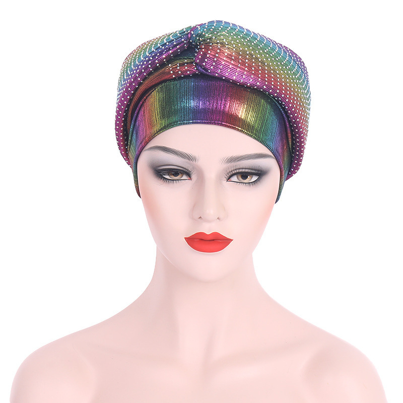 Newest Design Sponge Hot Drill Cross Indian African Muslim Turban Hat For Women