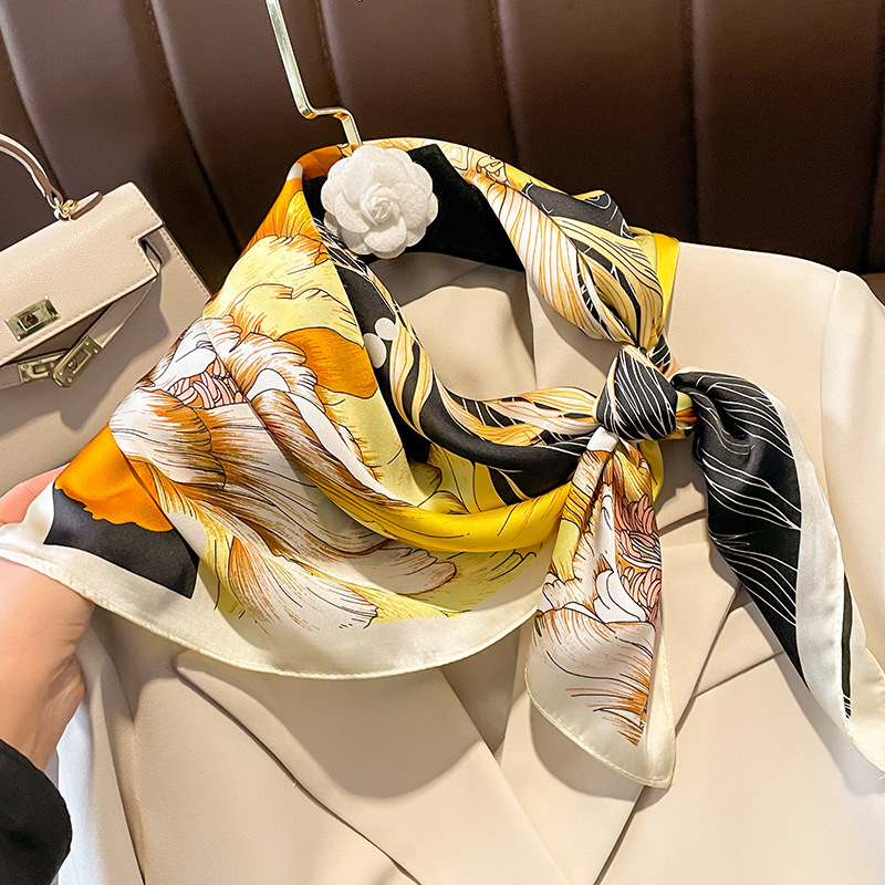 Floral Printed Silk Scarf For Women Fashion Kerchief Small Neck Scarves Female 70*70cm Luxury Head Satin Scarfs