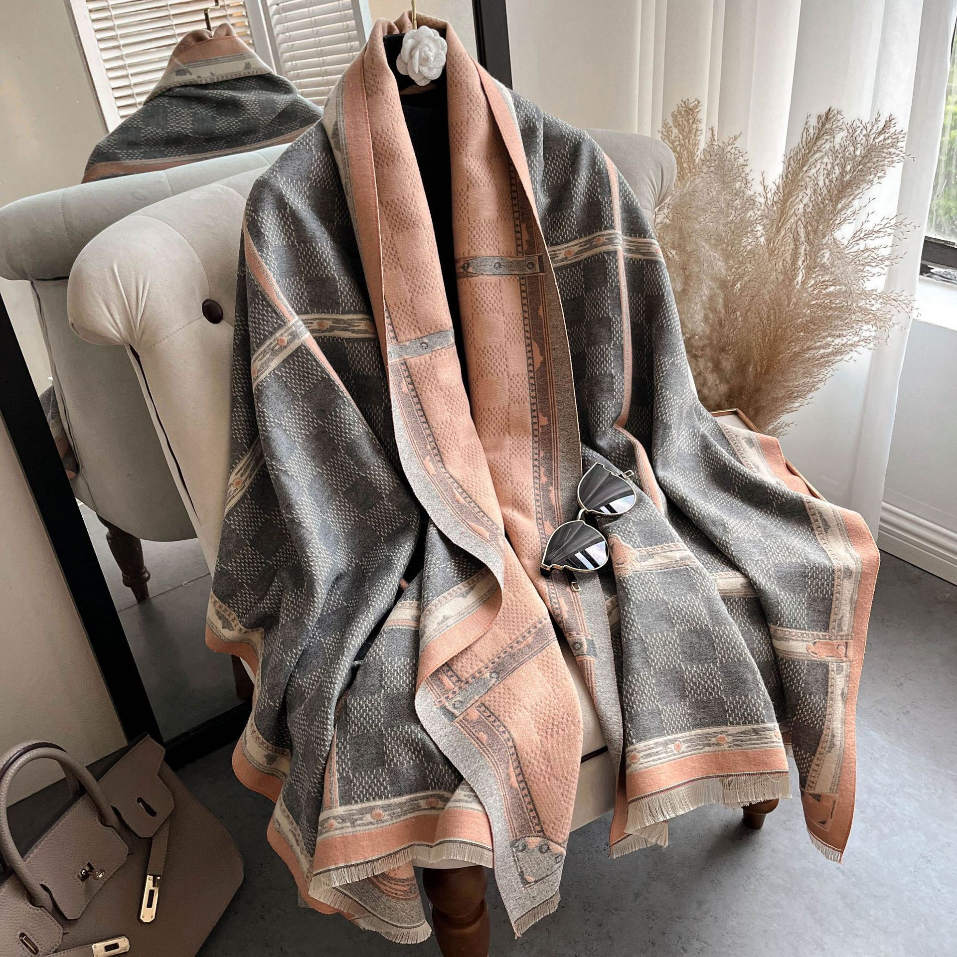 Cashmere Scarf Women Luxury Designer Plaid Tartan Blanket Poncho With Tassels Winter Warm Pashmina Cape Wraps Shawls Shawls