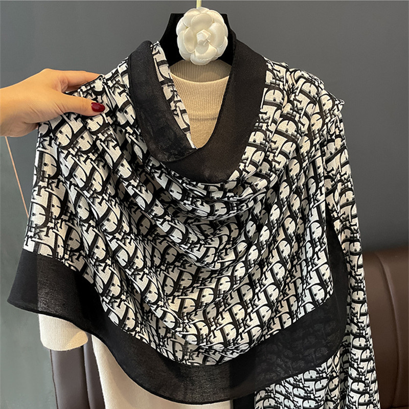 Wholesale Viscose Scarfs Women Fashion Soft Brand Logo Pattern Printed Cotton Linen Shawls Luxury Euro Stylish Designer Scarf