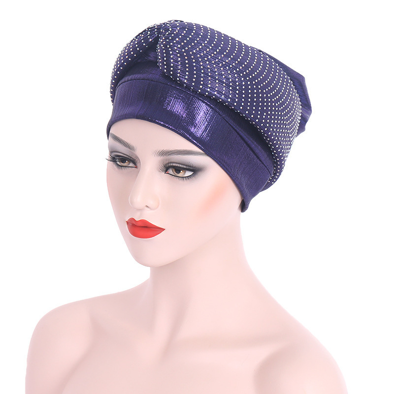 Newest Design Sponge Hot Drill Cross Indian African Muslim Turban Hat For Women