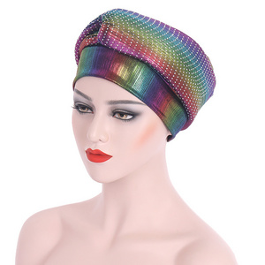 Newest Design Sponge Hot Drill Cross Indian African Muslim Turban Hat For Women