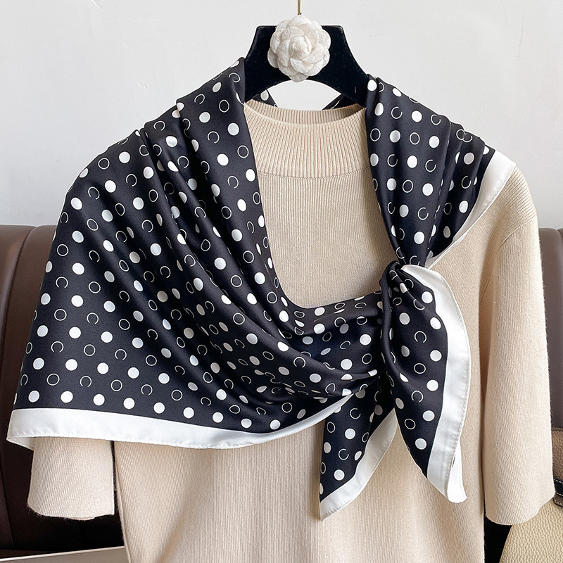 Summer Elegant Twill Silk Square Neck Scarf Women 90*90cm Female Foulard Black White Printed Neckerchief Head scarf Hijab