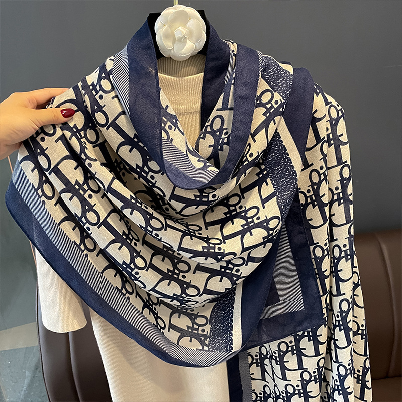 Wholesale Viscose Scarfs Women Fashion Soft Brand Logo Pattern Printed Cotton Linen Shawls Luxury Euro Stylish Designer Scarf