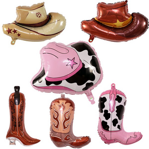 2024 New Design Cowboy Foil Balloon Boots Cowboy Hat Helium Balloon For Kids Birthday Party Decoration