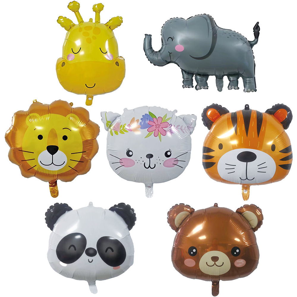 Forest jungle animal head aluminum film foil balloons giraffe tiger lion panda animal head balloons helium party