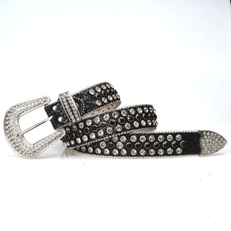 BB Simon Luxury Crystal Shiny Women Leather Belts Unisex Diamond Studded Rhinestone Western Cowboy Fashion Fancy Designer Belt