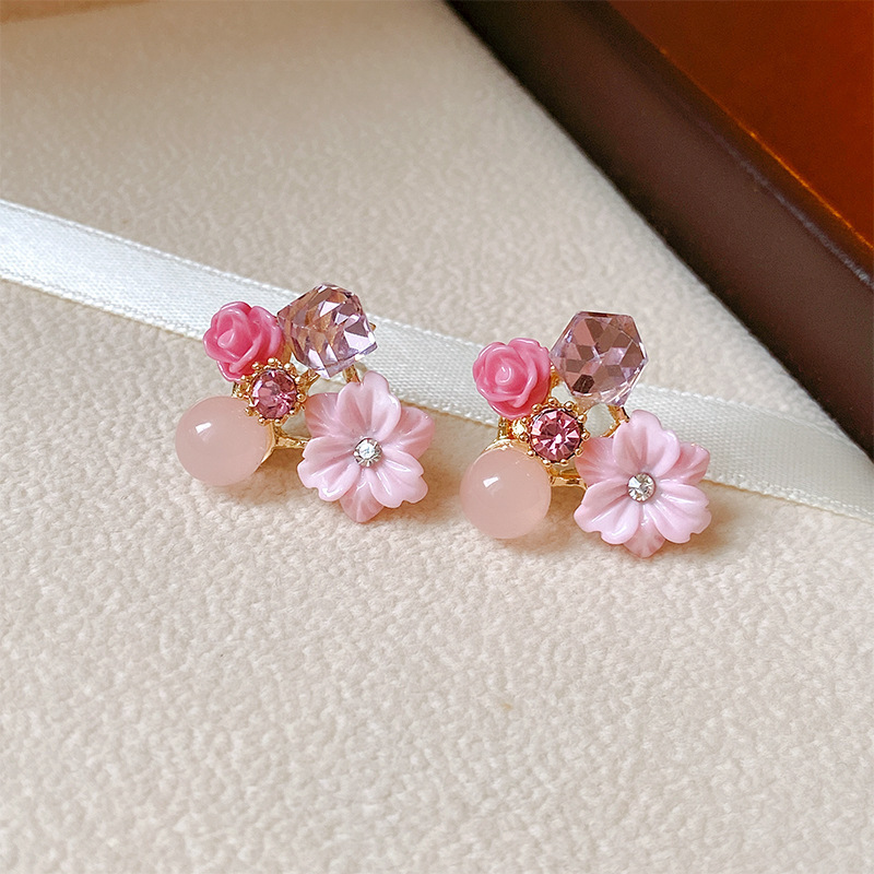 Noble Purple Crystal Flower Stud Earrings For Woman 2023 Korean Fashion Jewelry Wedding Party Girl's Earring