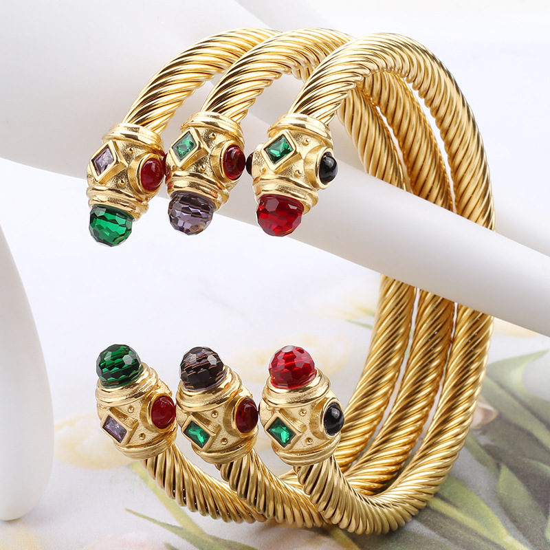 Beimai OEM stainless steel coil wire colorful crystal bangle