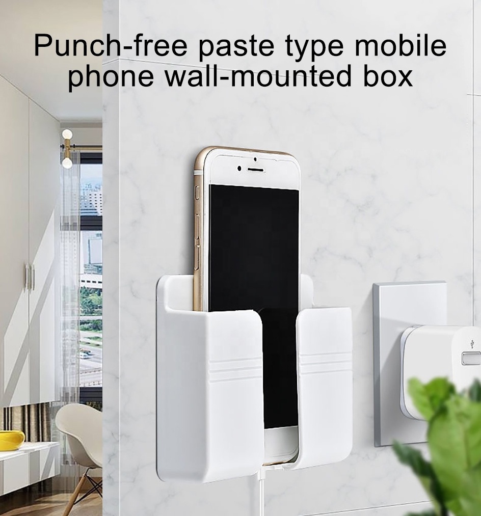 Wall Mounted Phone Holder TV Remote Control Mobile Phone Plug Holder Charging Stand Punch-free Storage Rack