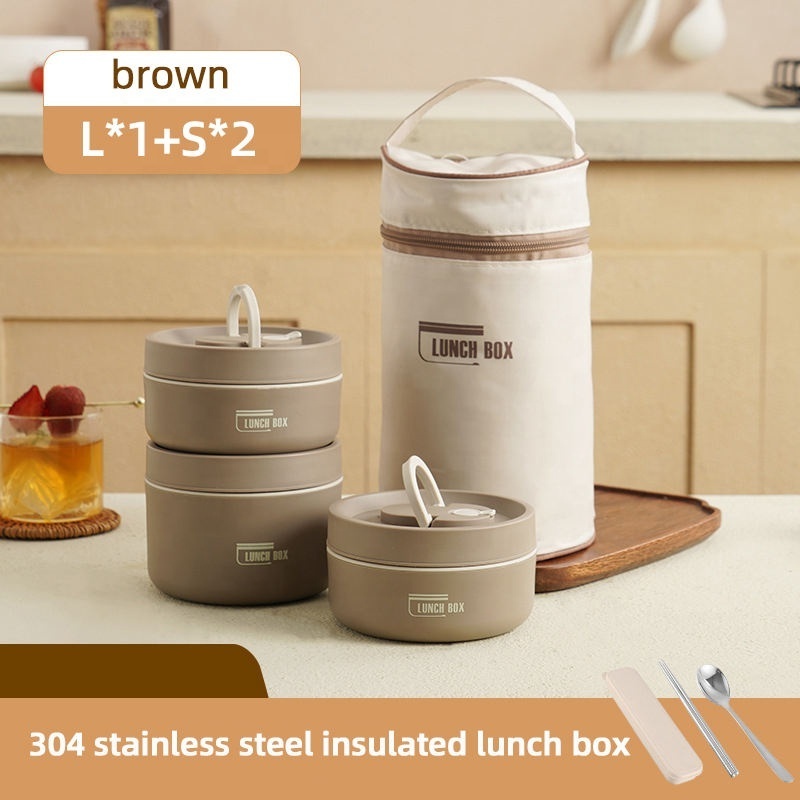 Portable Insulated Lunch Container Set Thermal Bento Box 304 Stainless steel Multi-Layer Lunch Box With Bag