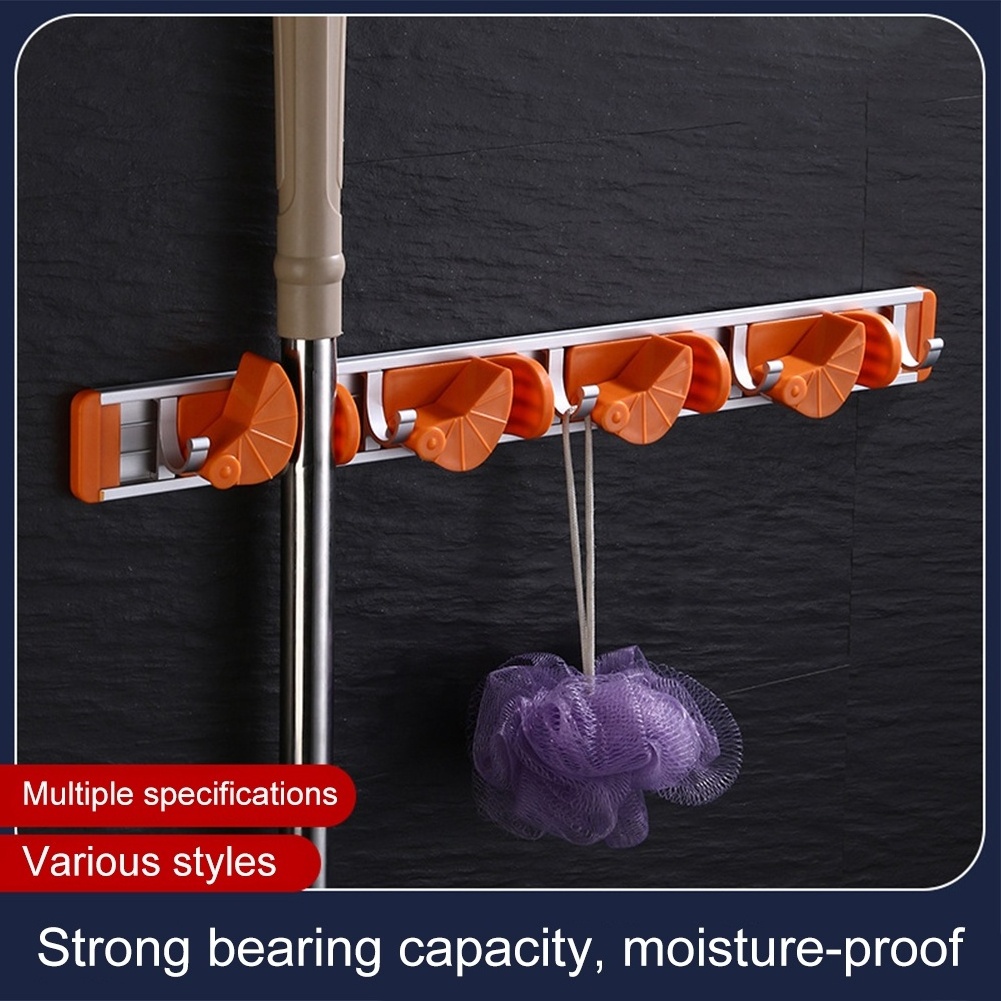 Aluminum Mop Holder Wall Mounted Broom Hook Home Storage Rack 2/3/4 Position Multi-Functional Broomstick Hooks