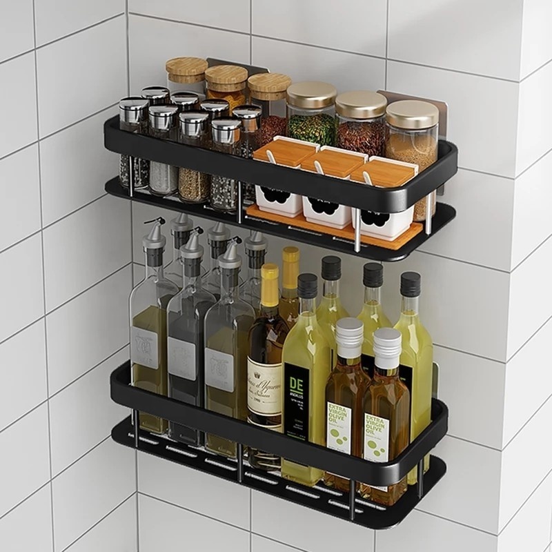 Punch-free Bathroom Shelf Shelves Wall Mounted Shampoo Storage Rack For Kitchen Holder Square Aluminum Bath Organizer